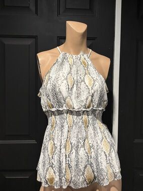 Express Snake-Print Halter Tank in Gray and Tan